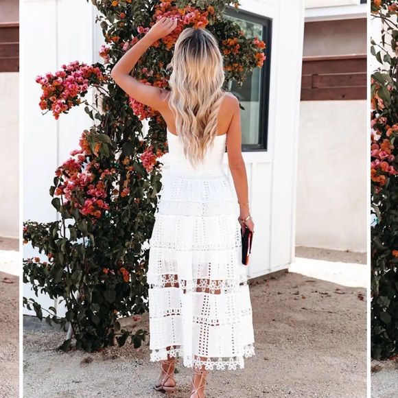 Vici Strapless Crochet White Long Maxi Dress Size Medium - Picture 2 of 9